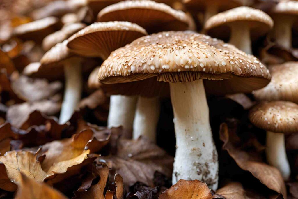 funghi shiitake in un bosco autunnale